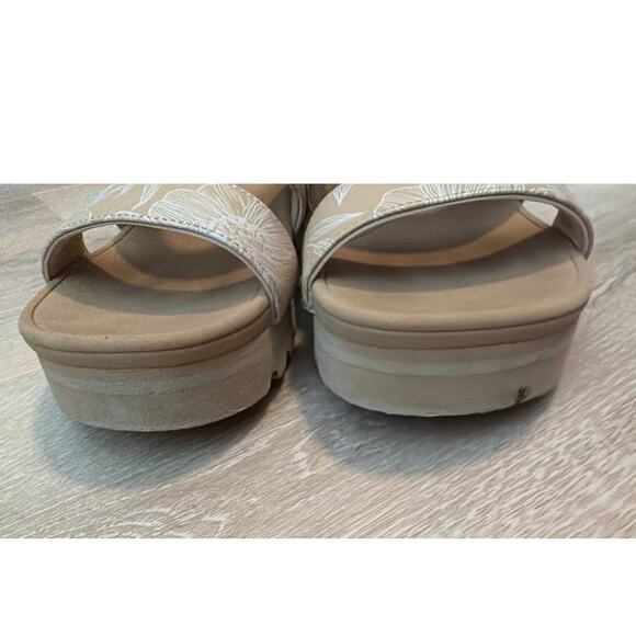 REEF Banded Horizon Hi Platform Slip On Cushion Comfort Slide Sandal, Beige 7 - Picture 7 of 7